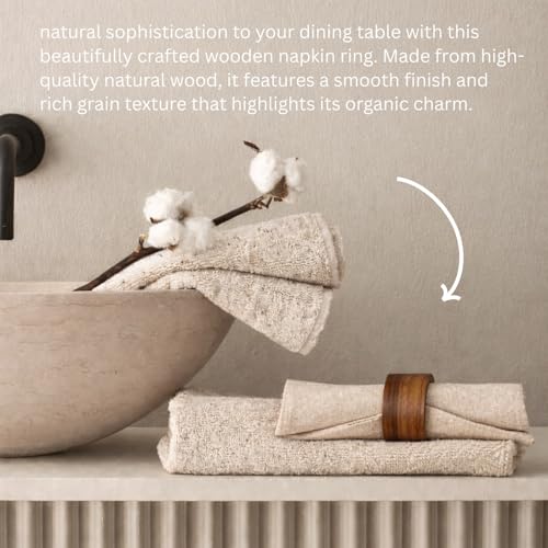 SHAFA IMPEX 12-Piece Acacia Napkin Ring Set, Natural 2x2x1.25 in - Farmhouse Style