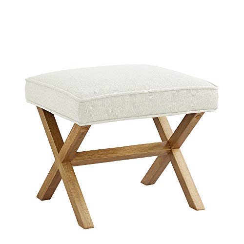 Classic Ivory Small Mid-Century Modern Square Ottoman Footrest - Upholstered, Supports 300 lbs