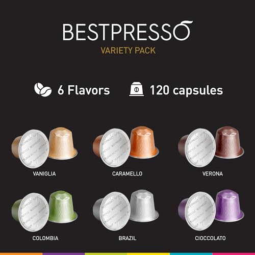 Bestpresso Coffee Pods for Nespresso Original Machine - 120 Count Espresso Variety Pack, Decaf & Regular, Certified Kosher