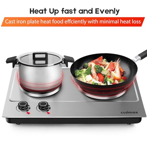 CUSIMAX 1800W Double Hot Plate, Stainless Steel Silver Countertop