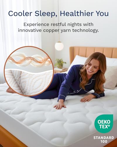 ViscoSoft Copper Infused King Size Mattress Pad - Plush 750 GSM Fill, Cool & No-Slip