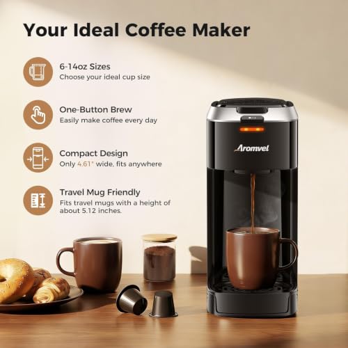Aromvel Single Serve Coffee Maker for K Cup Pods, Compact Fast Brewer