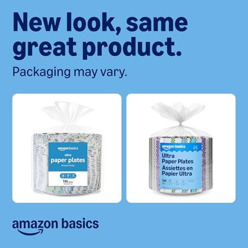 Amazon Basics 10 Inch Disposable Paper Plates - Pack of 372, Microwave & Cut-Resistant