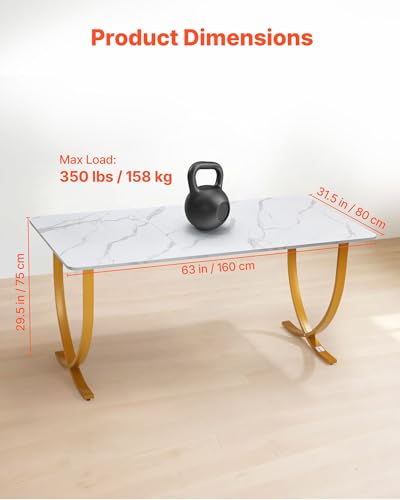 White and Gold Executive Desk 63-Inch Large Office Table for Home & Business