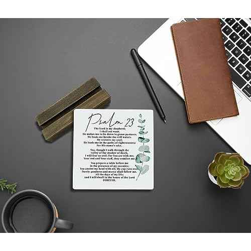 Bible Verse Psalm 23 Plaque Signs, She is Clothed in Strength & Dignity and She Laughs without Fear of the Future, Wooden Plaque Gift with Stand, Home Decor Tabletop, Religious Artwork Decor