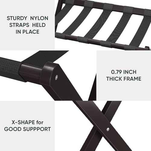 Smart FENDEE 2 Pack Brown Bamboo Folding Luggage Racks with Storage Shelf