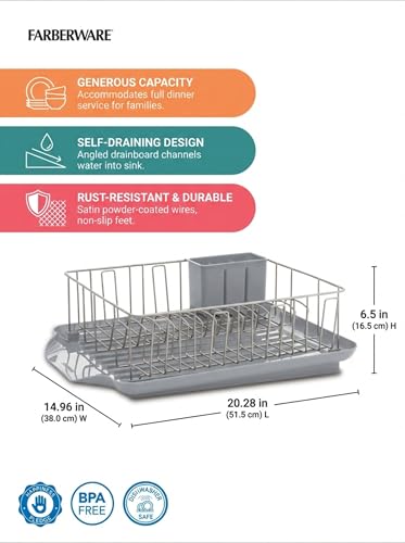 3-Piece Dish Drying Rack Set with Rust-Resistant Wire Basket and Removable Draining Board