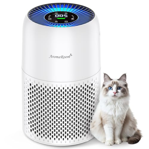 AromaRoom Pure White Pet Air Purifier with True HEPA, Odor & Hair Removal
