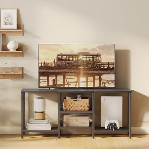 Black TV Stand for 55 Inch TVs with 3-Tier Open Shelves and Storage