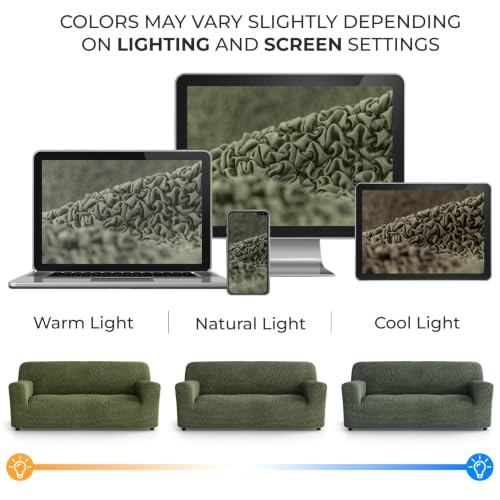 Premium Stretch Sofa Cover for 64-85 Inch Loveseats - Moss Green - Washable & Non-Slip