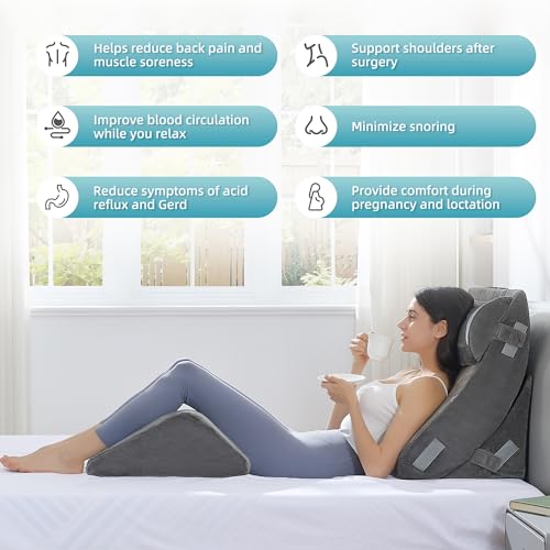 Grey 4-Piece Orthopedic Wedge Pillow Set for Sleeping & Post-Surgery Support