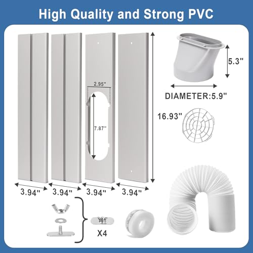Aukney Portable AC Window Vent Kit with 5.9 Inch Diameter, 59 Inch Exhaust Hose, Adjustable Sliding Window Seal