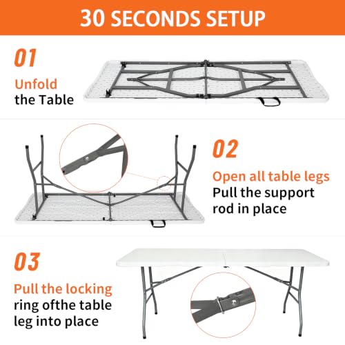 Jynooer 6ft White Folding Table - Heavy Duty Portable Indoor Outdoor Picnic