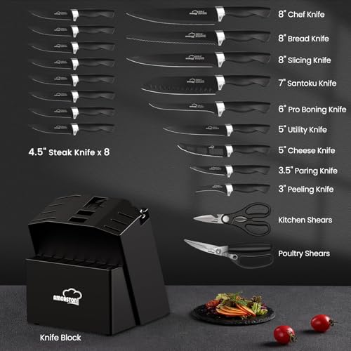 21-Piece Kitchen Knife Set with Block & Sharpener - German Stainless Steel
