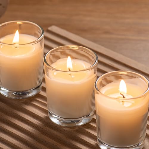 72 Pack Unscented Clear Glass Votive Candles - Hand Poured Wax, 8-10 Hour Burn Time