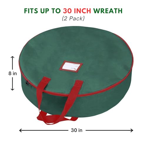 Primode Green 30-Inch Christmas Wreath Storage Bag 2-Pack - Holiday Garland Organizer