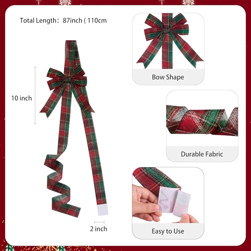 10 Pcs Red Green Plaid Christmas Cabinet Door Ribbon Bows Large Bow
