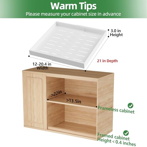 PAKETA 4 Pack Expandable Pull Out Cabinet Organizer 21" Deep, White, Adjustable Width 12-20"