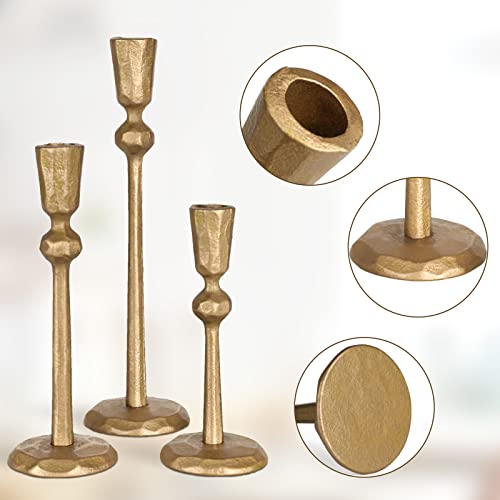 Antique Brass Iron Taper Candle Holder Set of 3 - Decorative Wrought Iron Candlesticks