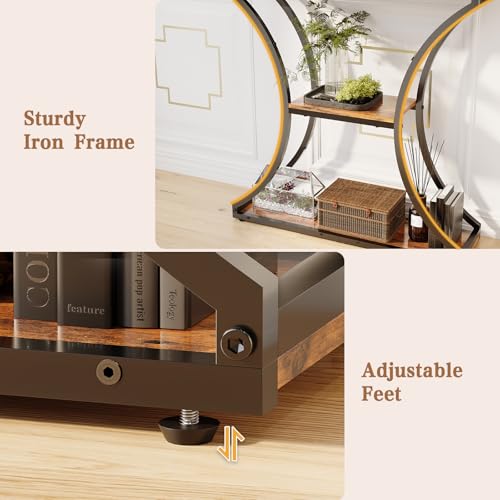 Industrial Console Table with Storage Shelves for Entryway and Living Room - Rustic Brown, 29.5" Height