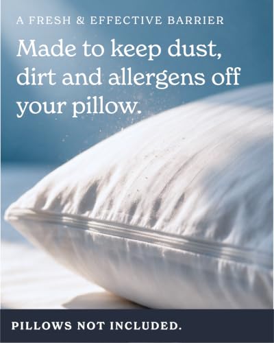 King Size Cotton Pillow Protectors Set of 4 - White, Micro-Zipper, Breathable