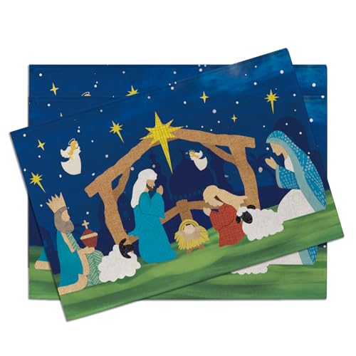 Croar Christmas Nativity Scene Placemats Set of 4 - Religious Holiday Table Decor, 12''x18''