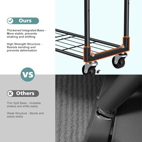 Portable 3-Tier Clothes Rack with Adjustable Shelves and Wheels - Black / Multi