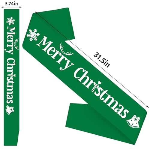 Merry Christmas Sash for Party - Retro Sage Green with White Foil Text, 31.5in x 3.74in