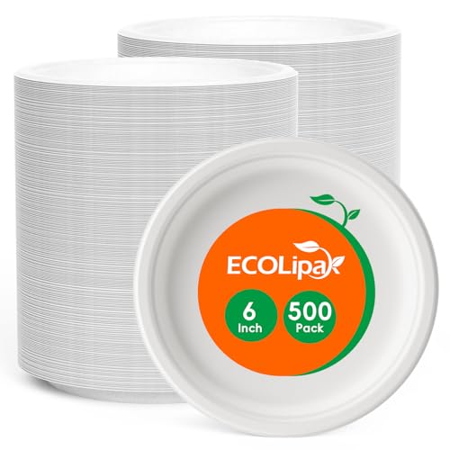 6 Inch Disposable Compostable Paper Dessert Plates - 500 Pack - White - Variation of THIS listing