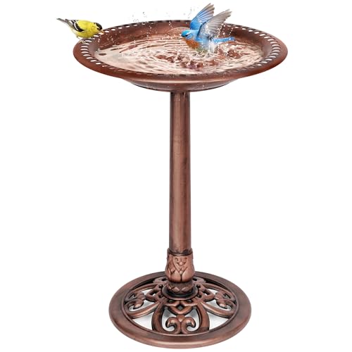 Bird Bath Outdoor Pedestal with Antique Bronze Finish - Durable Polyresin