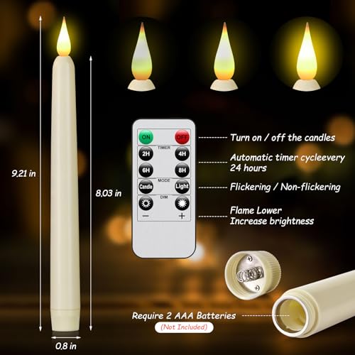 Flameless Taper Candles with Remote Control,9pack Dripless Plastic