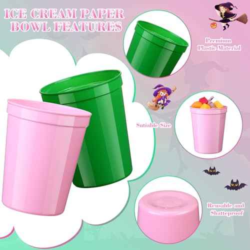 Yungyan 24 Pcs 16oz Pink and Green Plastic Cups Reusable Witch and Princess Beverage Drinking Cups for Movie Party, Witch Themed, Dress up, Christmas, Halloween, Wedding, Graduation Favors Supplies