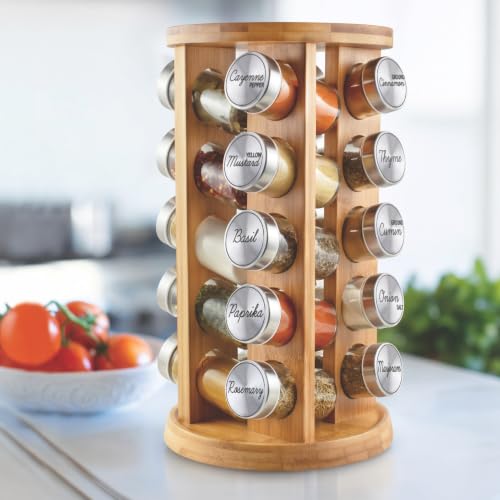 Orii 20 Jar Bamboo Spice Rack with Spices & Free Refill Program