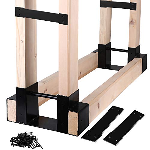 MOFEEZ Black Outdoor Firewood Log Storage Rack Bracket Kit - Adjustable, Heavy Duty Steel