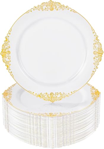 10.25 Inch Gold Plastic Dinner Plates - Pack of 100 for Parties & Events