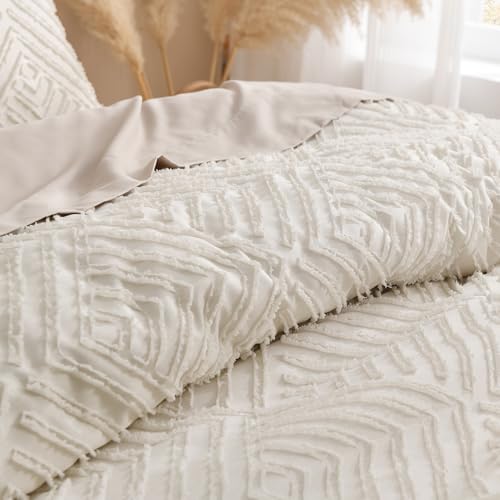 Andency King Size Beige Boho Comforter Set 3 Pieces - Reversible, Ultra Fluffy, 104x90"