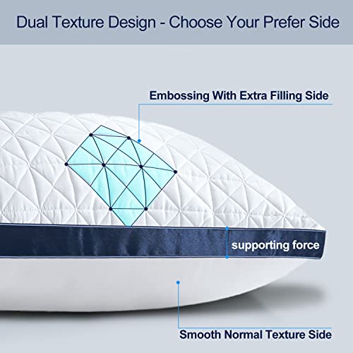 Slybear Queen Size Cooling Pillow Set of 2 - Sapphire Blue Hotel Supportive Breathable Down Alternative Gusseted Pillows for Side Stomach Back Sleepers