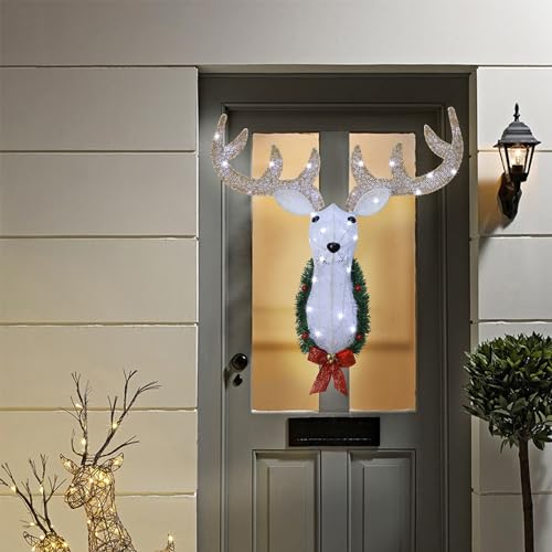 WATERGLIDE Lighted Reindeer Head Wall Decor - 28" Pre-Lit 3D Rudolph with Wreath & Timer
