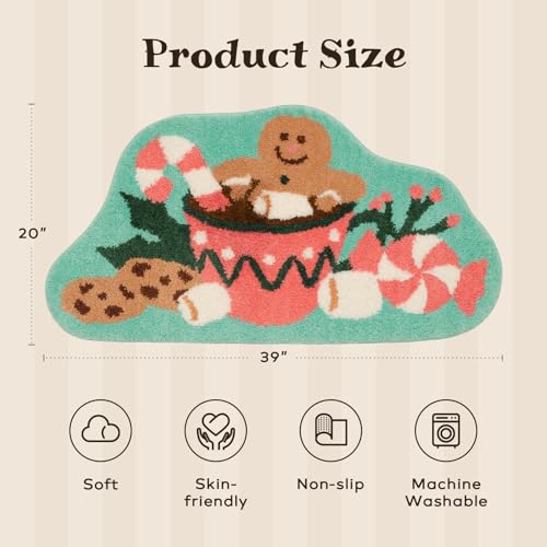 Ashler Gingerbread Man Dessert Cup Christmas Rug 39x20 in - Plush Non-Slip Kitchen Bath