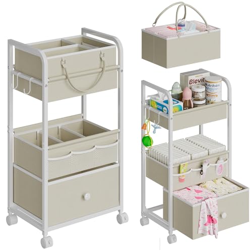 White 17x11.4 Inch 3-Tier Baby Diaper Caddy Organizer with Removable Dividers