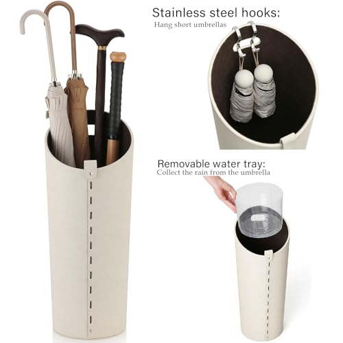 ELPMD White Tall Umbrella Stand with Removable Drip Tray - Modern Farmhouse Home Decor