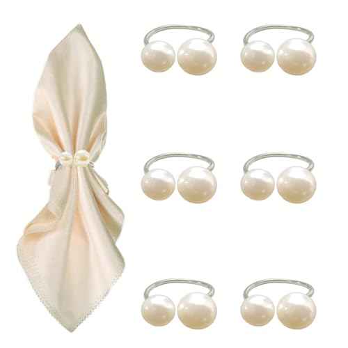 6 Pcs Silver Napkin Rings - Pearl Napkin Rings,Metal Napkin Ring for Table Settings Wedding Christmas Party Dinner Table