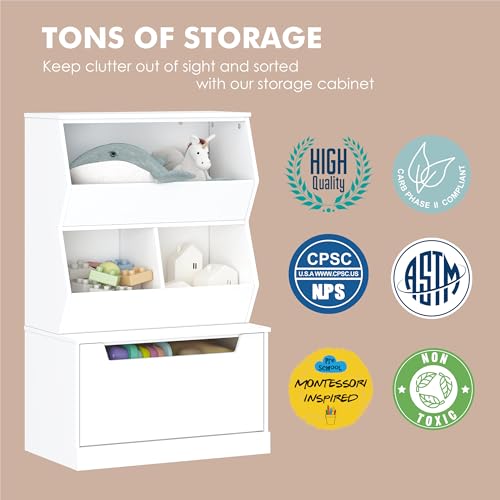 Kids Toy Storage Organizer with Drawer and Shelves - White