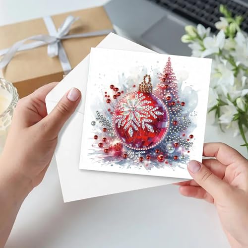ARTopet 6Pcs DIY Folding Christmas Greeting Card Set with Diamond Art & Decoration Balls