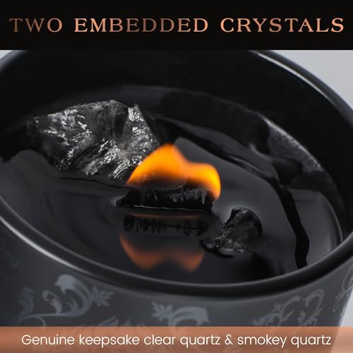 Manifest Black Orchid & Pine Moss Scented Crystal Candle with Smoky & Clear Quartz - Deep Eden