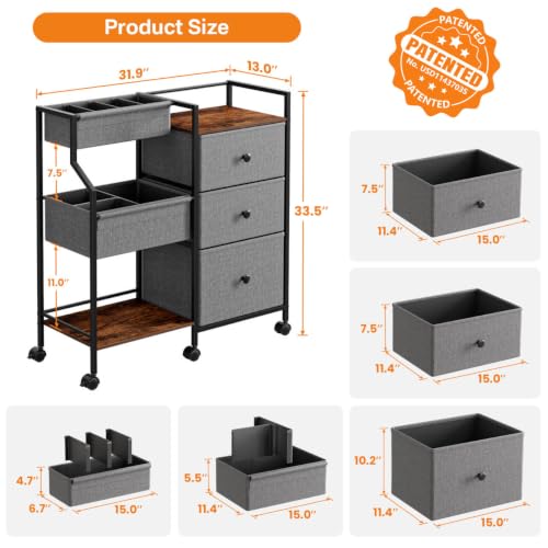 Baby Diaper Caddy Organizer Rolling Cart with Dividers and Drawers - Grey