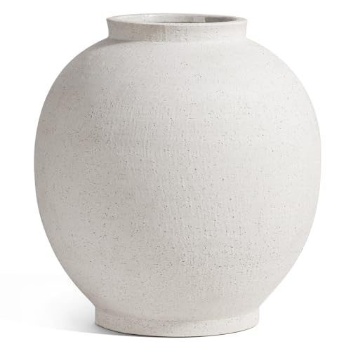 Kora Sandstone White Large Ceramic Floor Vase 12.5 Inch Farmhouse Home Decor