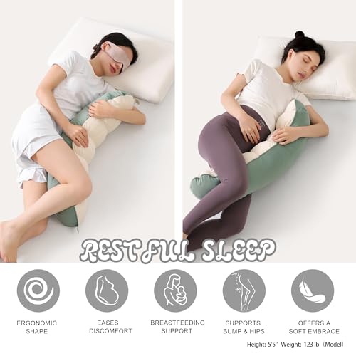 Long Body Pillow for Adults - Green-White 29.5" Bolster Sleeping Support