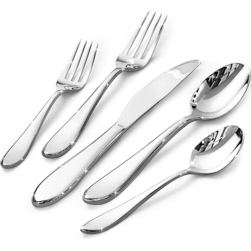 Silverware Set for 12 - 60 Pieces Stainless Steel Flatware with Mirror Finish - Variation of 60-Piece / Silver