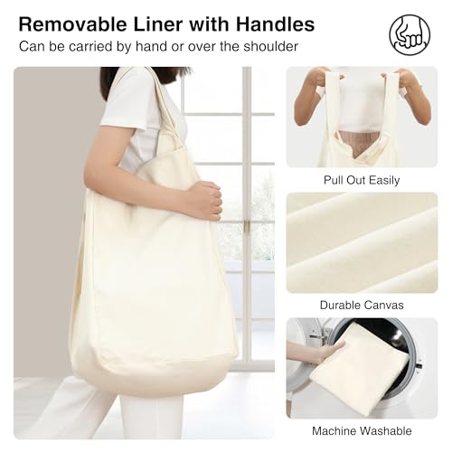 Large Laundry Hamper with Lockable Wheels, Removable Canvas Liner, Metal Frame